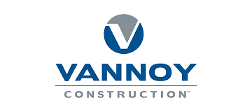 Vannoy Construction logo with a stylized “V” inside a gray and blue circle above the company name in bold blue letters.