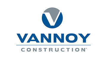 Rectangle 3 Vannoy Construction logo with a blue “V” inside a circle above the company name in blue, and the word “Construction” below in gray.