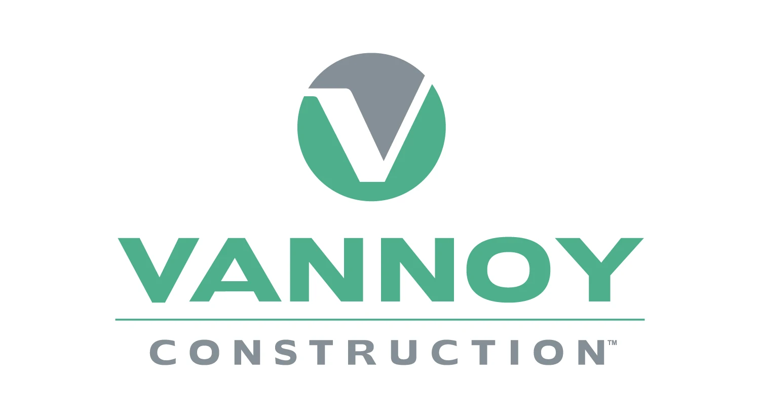 Vannoy Logos_Don't_2 Vannoy Construction logo with a stylized “V” in a green and gray oval above the company name in green and gray text on a white background.
