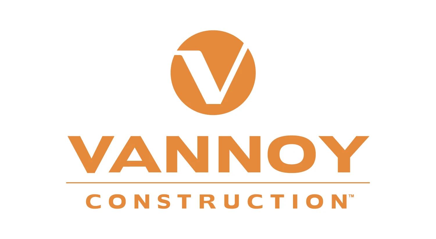 Vannoy Logos_Don't_3 Vannoy Construction logo with an orange “V” inside a circle above the company name in bold orange letters on a white background.